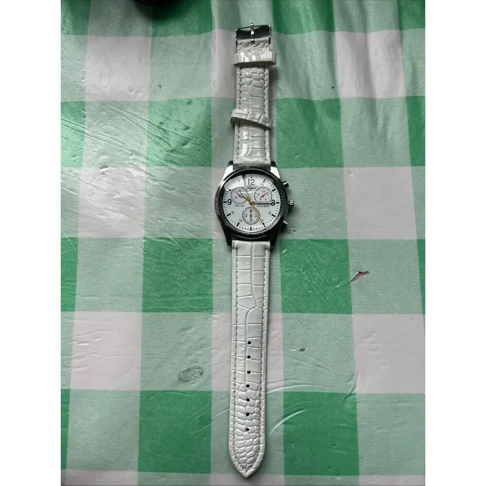 Dgjud Dark Silver Tone White Band Quartz Watch